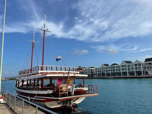 The Lady Bellaïs moored at Harbour Village Marina in Bonaire